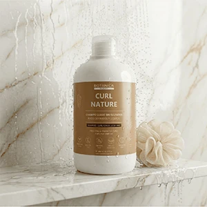 Champú sin sulfatos Curl Nature aplicando en el cabello
